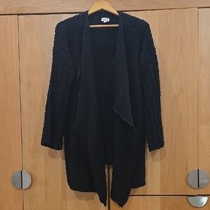 POL Black Textured Open-Front Blanket Cardigan, Comfy, Oversized Chic, Large